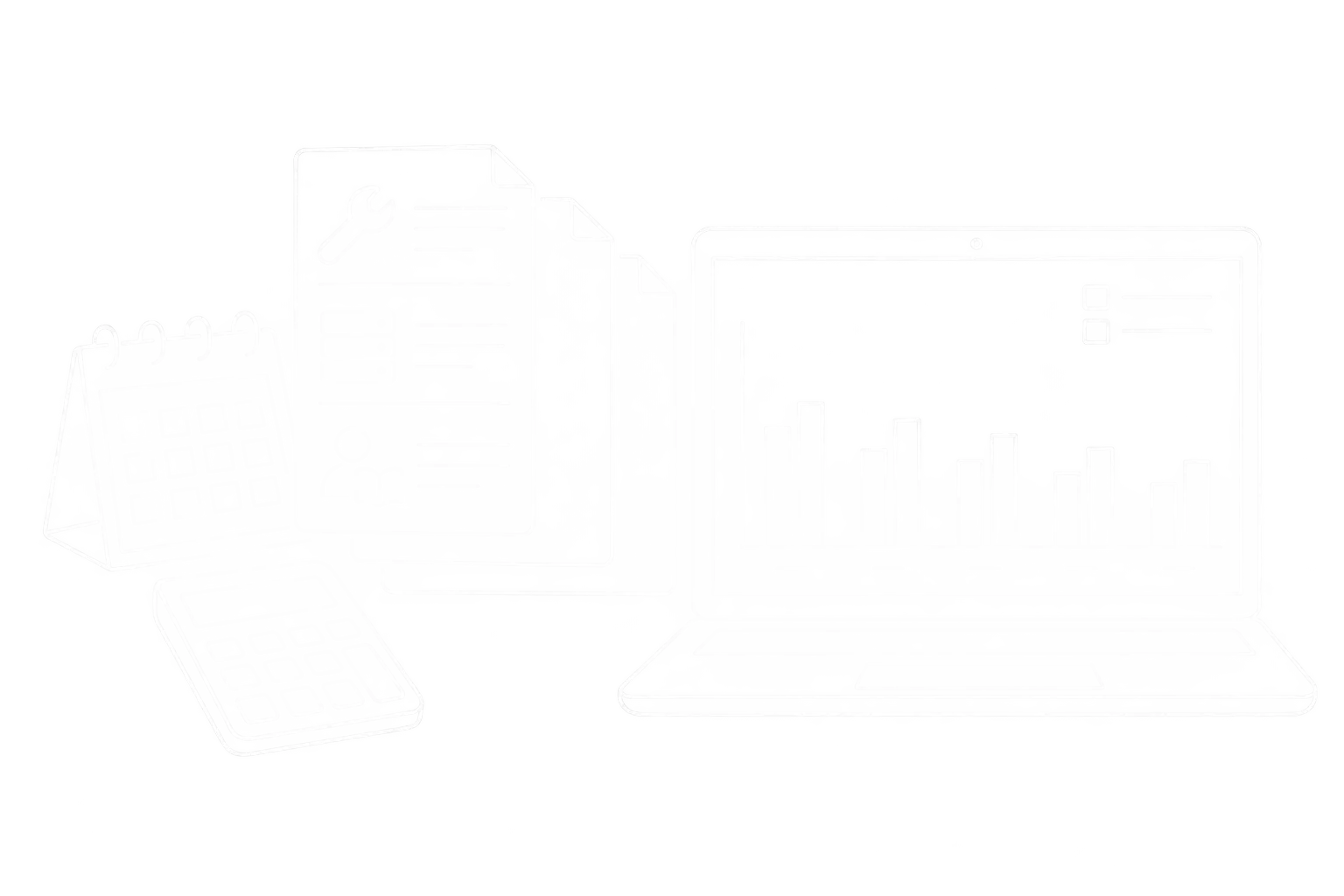 Weiße Linienzeichnung eines mehrjährigen Softwarekostenvergleichs mit Einführungs-, Betriebs- und internen Aufwänden