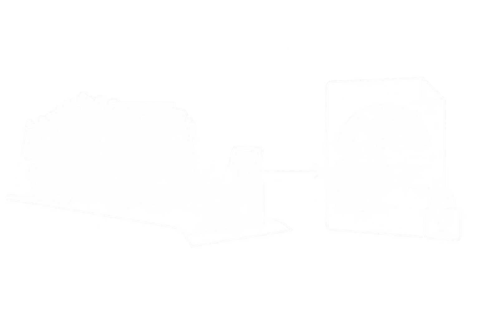 Weiße Linienzeichnung eines Lkw vor einer Liefersperre mit Prüfung des Kundenkontos und Kreditlimits